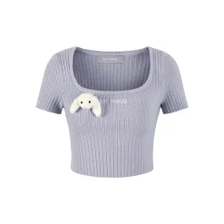 13De Marzo Basic Square Neck Slim-Fit Crop Top Grey