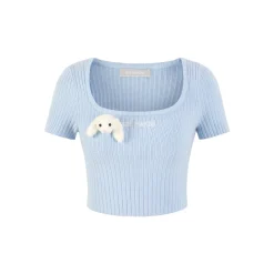13De Marzo Basic Square Neck Slim-Fit Crop Top Blue