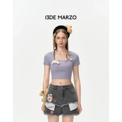 13De Marzo Basic Square Neck Slim-Fit Crop Top Grey