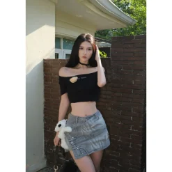 13De Marzo Basic Square Neck Slim-Fit Crop Top Black