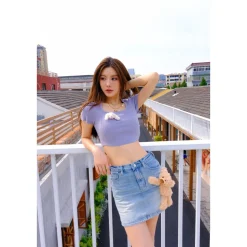 13De Marzo Basic Square Neck Slim-Fit Crop Top Grey