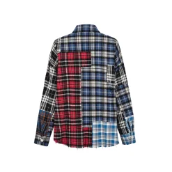 13De Marzo Bear Broken Plaid Patchwork Shirt