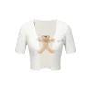 13De Marzo Bear Buckle Thin V-Neck Short Knit Cardigan White