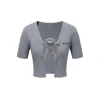 13De Marzo Bear Buckle Thin V-Neck Short Knit Cardigan Gray