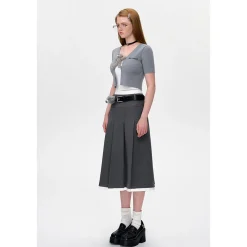13De Marzo Bear Buckle Thin V-Neck Short Knit Cardigan Gray