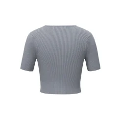 13De Marzo Bear Buckle Thin V-Neck Short Knit Cardigan Gray