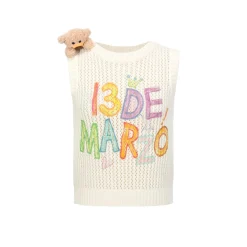 13De Marzo Bear Crayon Logo Hollow Out Knit Vest