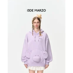 13De Marzo Bear Embossment Pocket Hoodie Purple