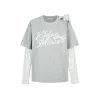13De Marzo Bear Fake-2-Piece Lace T-Shirts Gray