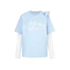 13De Marzo Bear Fake-2-Piece Lace T-Shirts Light Blue