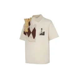 13De Marzo Bear Knit Patch T-shirt Beige