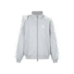 13De Marzo Bear Lace Applique Zip Up Casual Jacket Gray