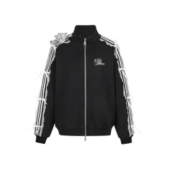 13De Marzo Bear Lace Applique Zip Up Casual Jacket Black