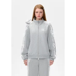 13De Marzo Bear Lace Applique Zip Up Casual Jacket Gray
