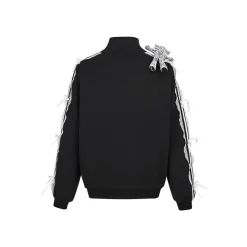 13De Marzo Bear Lace Applique Zip Up Casual Jacket Black