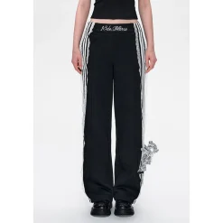13De Marzo Bear Lace Patchwork Sweat Pants Black