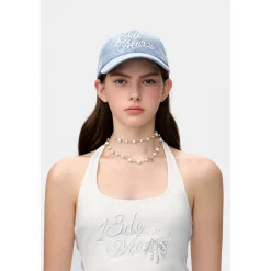 13De Marzo Bear Lace Washed Denim Cap Blue