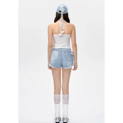 13De Marzo Bear Lace Washed Denim Cap Blue
