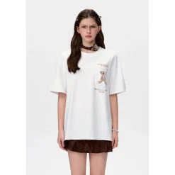 13De Marzo Bear Painting Pocket T-Shirt White