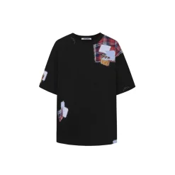 13De Marzo Bear Patch Suture Denim Tee Black