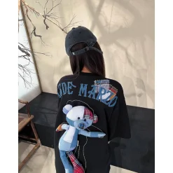 13De Marzo Bear Patch Suture Denim Tee Black
