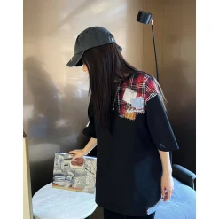 13De Marzo Bear Patch Suture Denim Tee Black