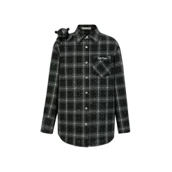 13De Marzo Bear Sparkly Drill Plaid Shirt Black