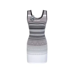13De Marzo Color Blocked Striped Hollow Out Slim Dress Black