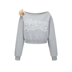 13De Marzo Dooozoo Off Shoulder Short Sweater Gray