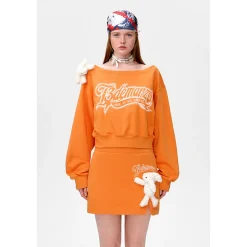 13De Marzo Dooozoo Off Shoulder Short Sweater Orange