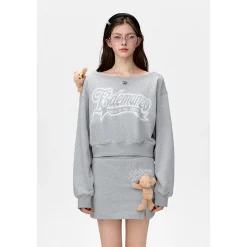13De Marzo Dooozoo Off Shoulder Short Sweater Gray