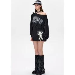 13De Marzo Dooozoo Off Shoulder Short Sweater Black
