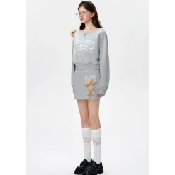 13De Marzo Dooozoo Off Shoulder Short Sweater Gray