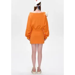 13De Marzo Dooozoo Off Shoulder Short Sweater Orange
