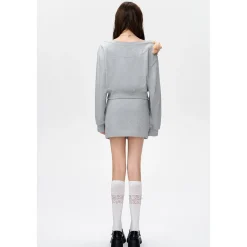 13De Marzo Dooozoo Off Shoulder Short Sweater Gray