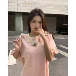13De Marzo Doozoo Collar Embroidered Logo T-Shirt Pink