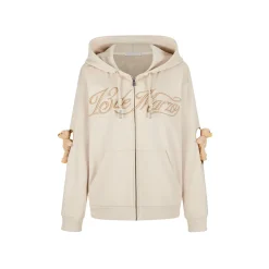 13De Marzo Doozoo Elbow Hollow Out Heart Zip Hoodie Apricot