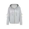 13De Marzo Doozoo Elbow Hollow Out Heart Zip Hoodie Gray