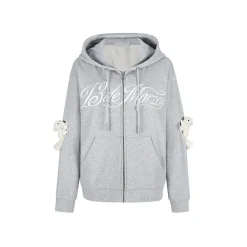 13De Marzo Doozoo Elbow Hollow Out Heart Zip Hoodie Gray