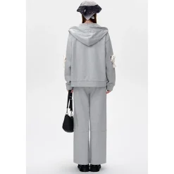 13De Marzo Doozoo Elbow Hollow Out Heart Zip Hoodie Gray