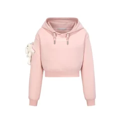 13De Marzo Doozoo Embroidery Logo Short Hoodie Pink
