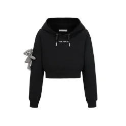 13De Marzo Doozoo Embroidery Logo Short Hoodie Black