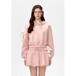 13De Marzo Doozoo Embroidery Logo Short Hoodie Pink