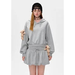 13De Marzo Doozoo Embroidery Logo Short Hoodie Gray
