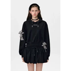 13De Marzo Doozoo Embroidery Logo Short Hoodie Black