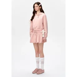 13De Marzo Doozoo Embroidery Logo Short Hoodie Pink