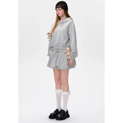 13De Marzo Doozoo Embroidery Logo Short Hoodie Gray