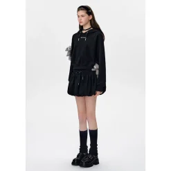 13De Marzo Doozoo Embroidery Logo Short Hoodie Black