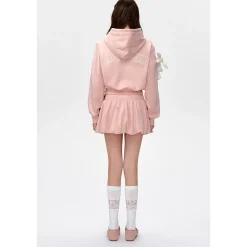 13De Marzo Doozoo Embroidery Logo Short Hoodie Pink