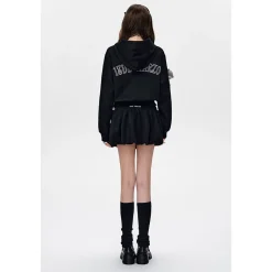 13De Marzo Doozoo Embroidery Logo Short Hoodie Black